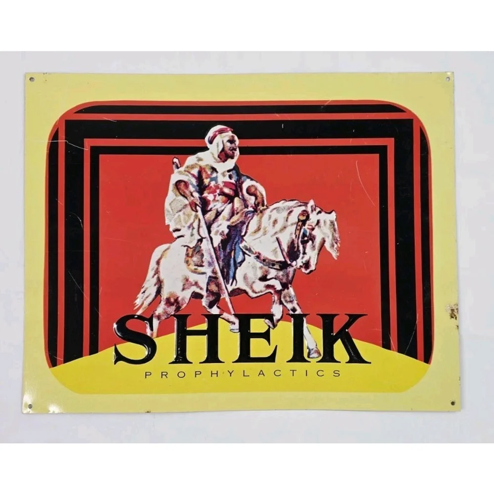 Sheik Condoms Prophylactics Drug Store Approx 10x13 Embossed Metal Sign - Picture 1 of 4